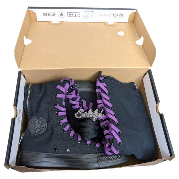 Converse CTAS XXHI Womens 5.5 Black Purple Knee High Canvas Zipper Sneaker Boot - Picture 10 of 12
